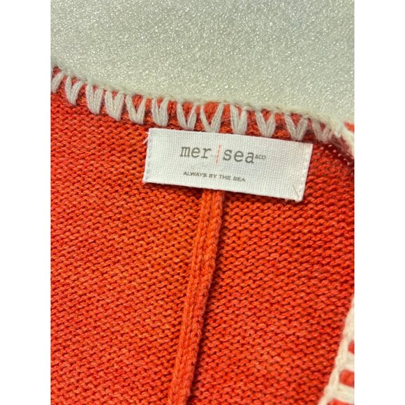 Mer Sea Womens Coral/Paprika Open Front Poncho Wrap With Contrast Stitching OS - Picture 5 of 5